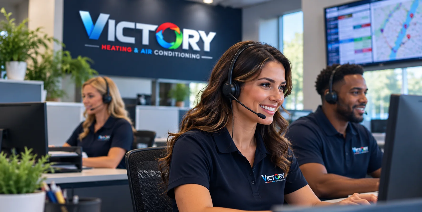 Friendly Victory Heating & Air customer support team taking calls